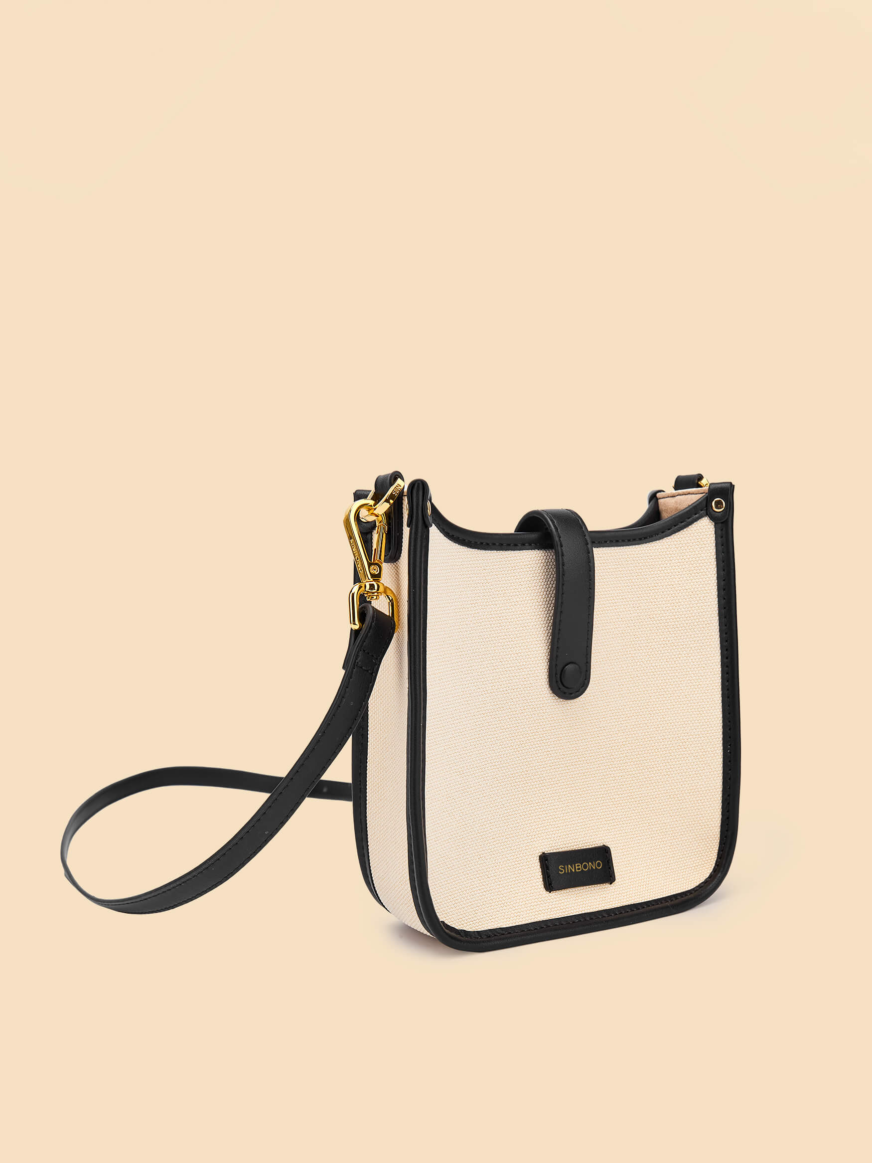 SINBONO Ivory&Black Crossbody Bag- High-quality Soft Vegan Leather Bag