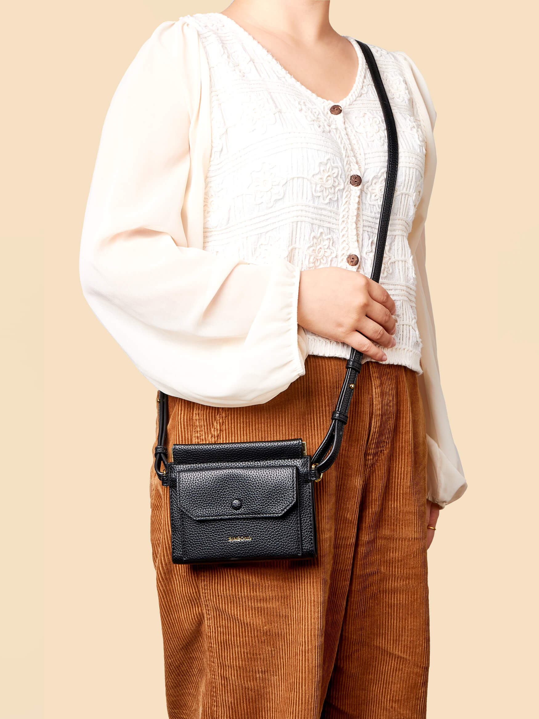 SINBONO Black Crossbody Bag- High-quality Soft Vegan Leather Bag