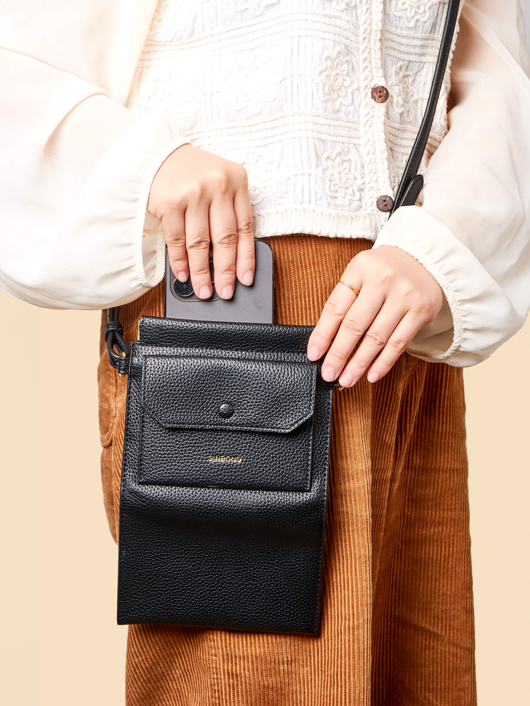 SINBONO Black Crossbody Bag- High-quality Soft Vegan Leather Bag