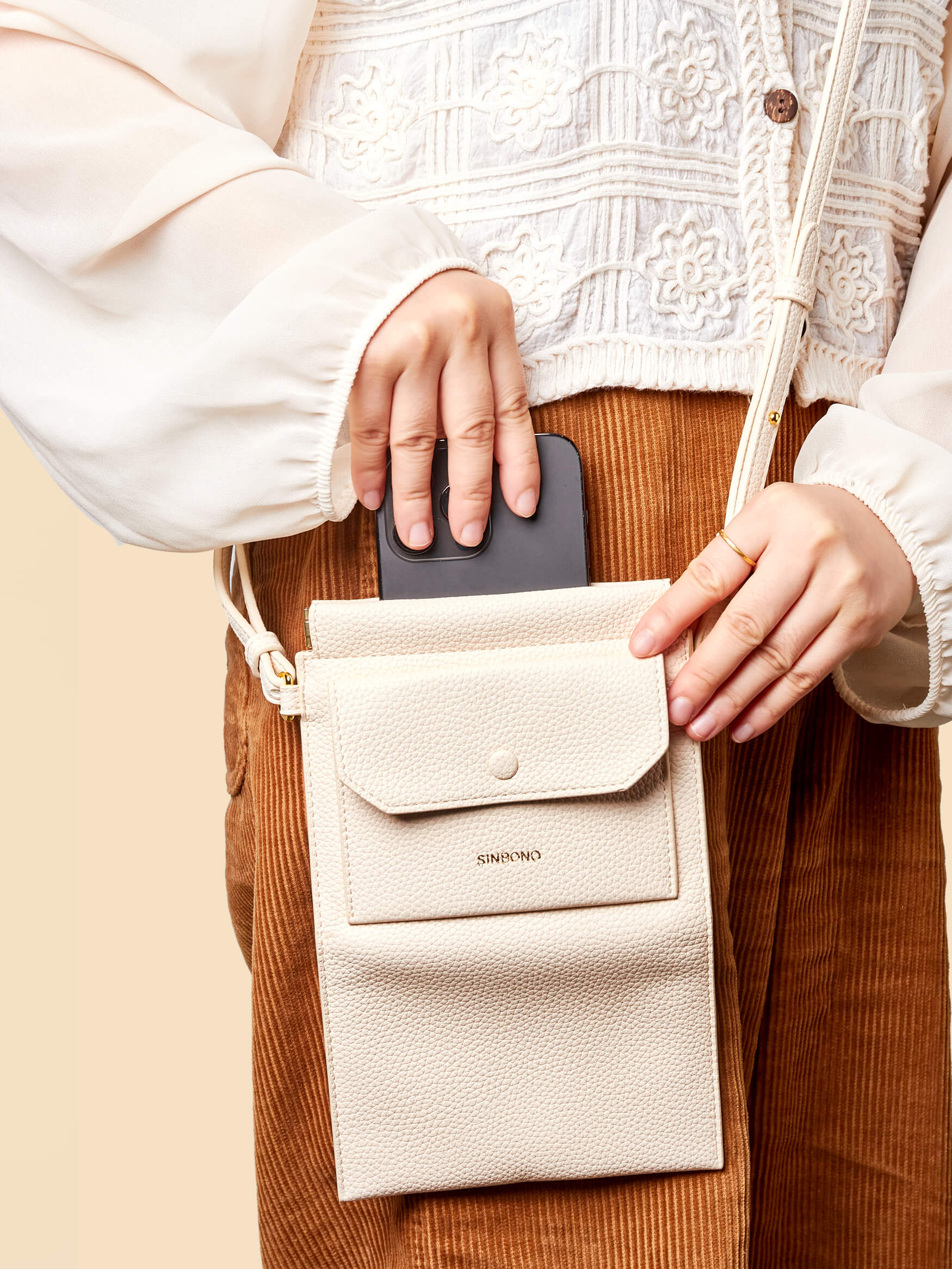 SINBONO Ivory Crossbody Bag- High-quality Soft Vegan Leather Bag