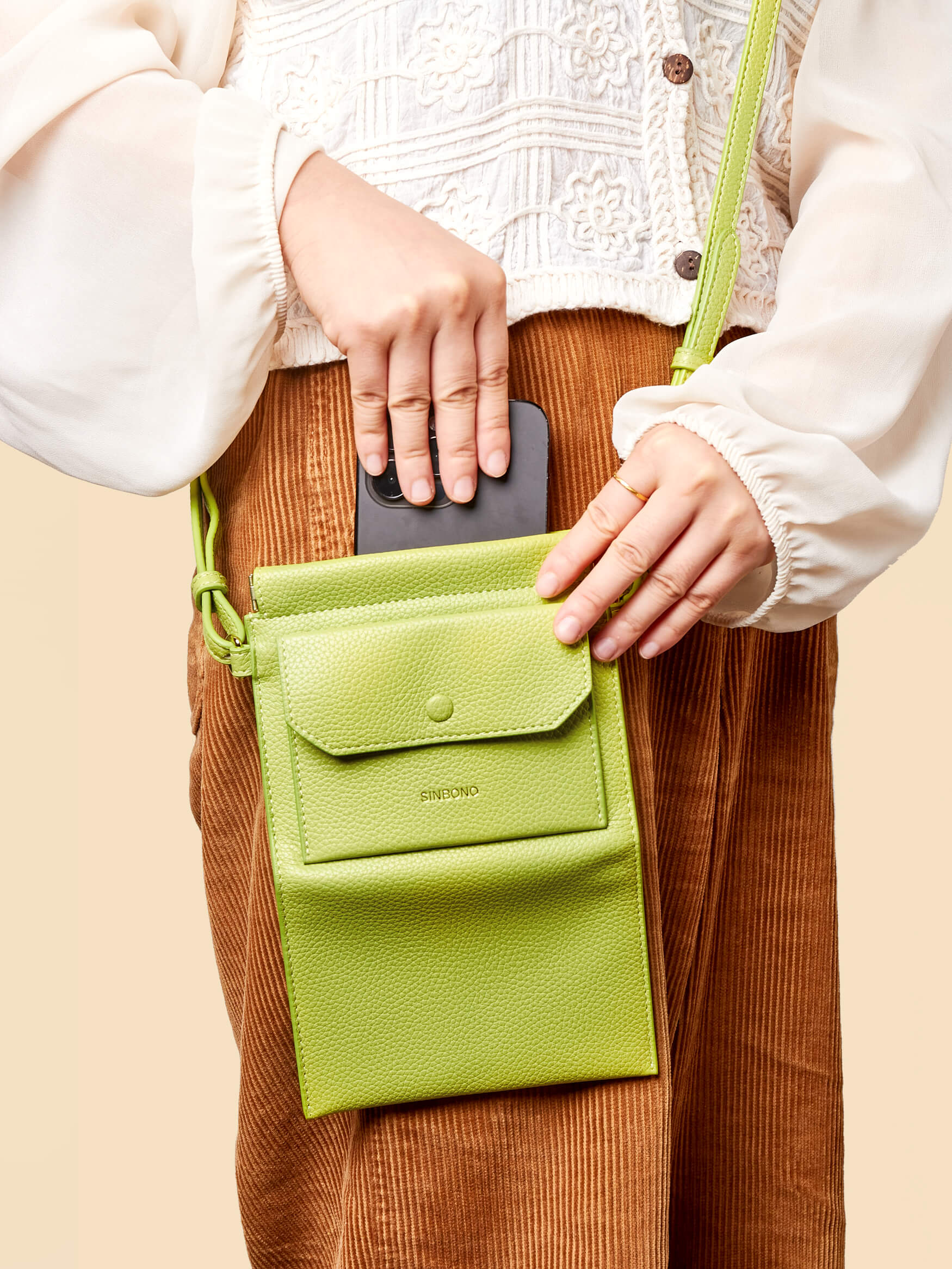 SINBONO  Lime Green Crossbody Bag- High-quality Soft Vegan Leather Bag