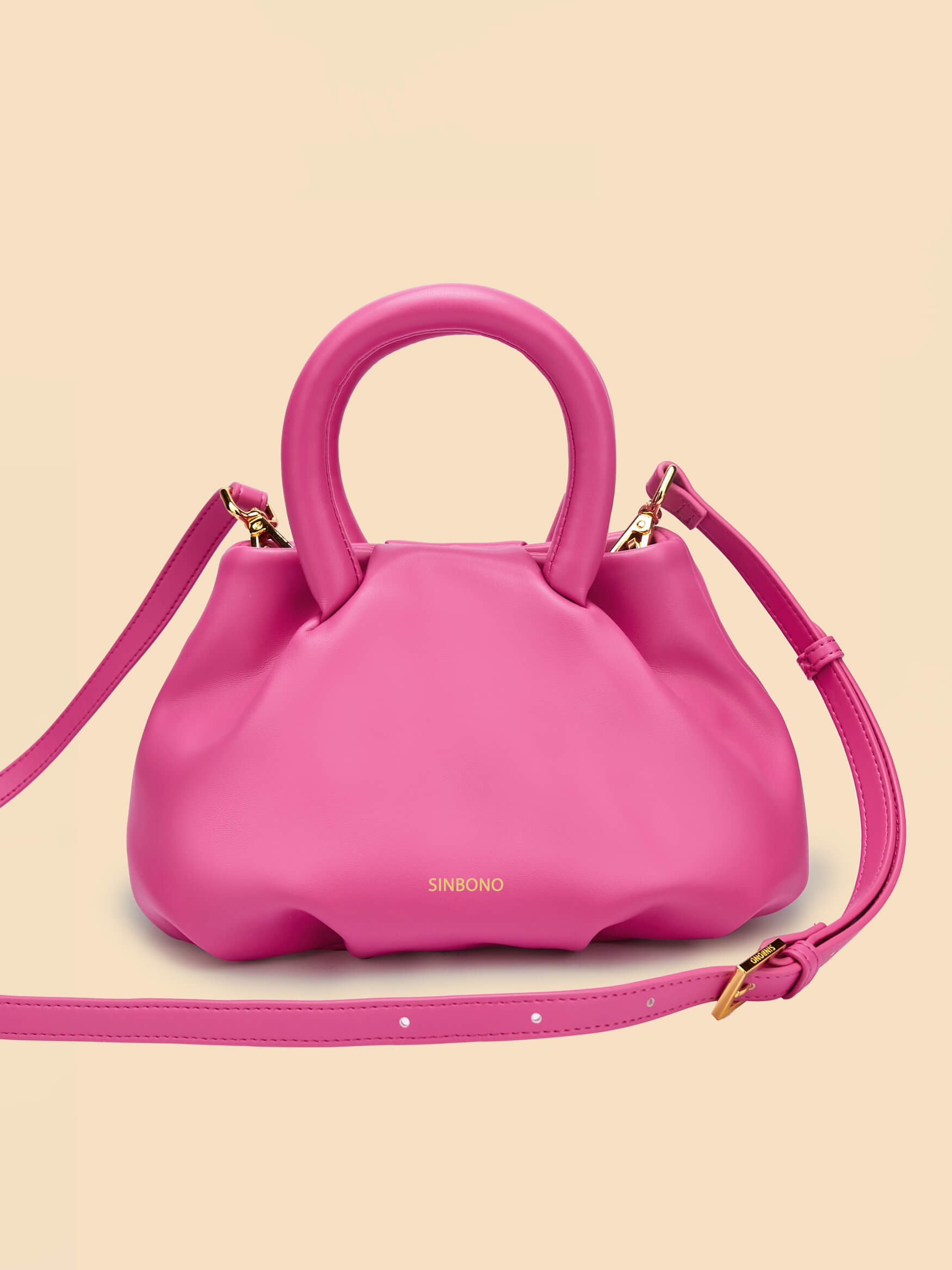 SINBONO Gal Bright Pink Leather Handbags -Vegan Leather Women Bag