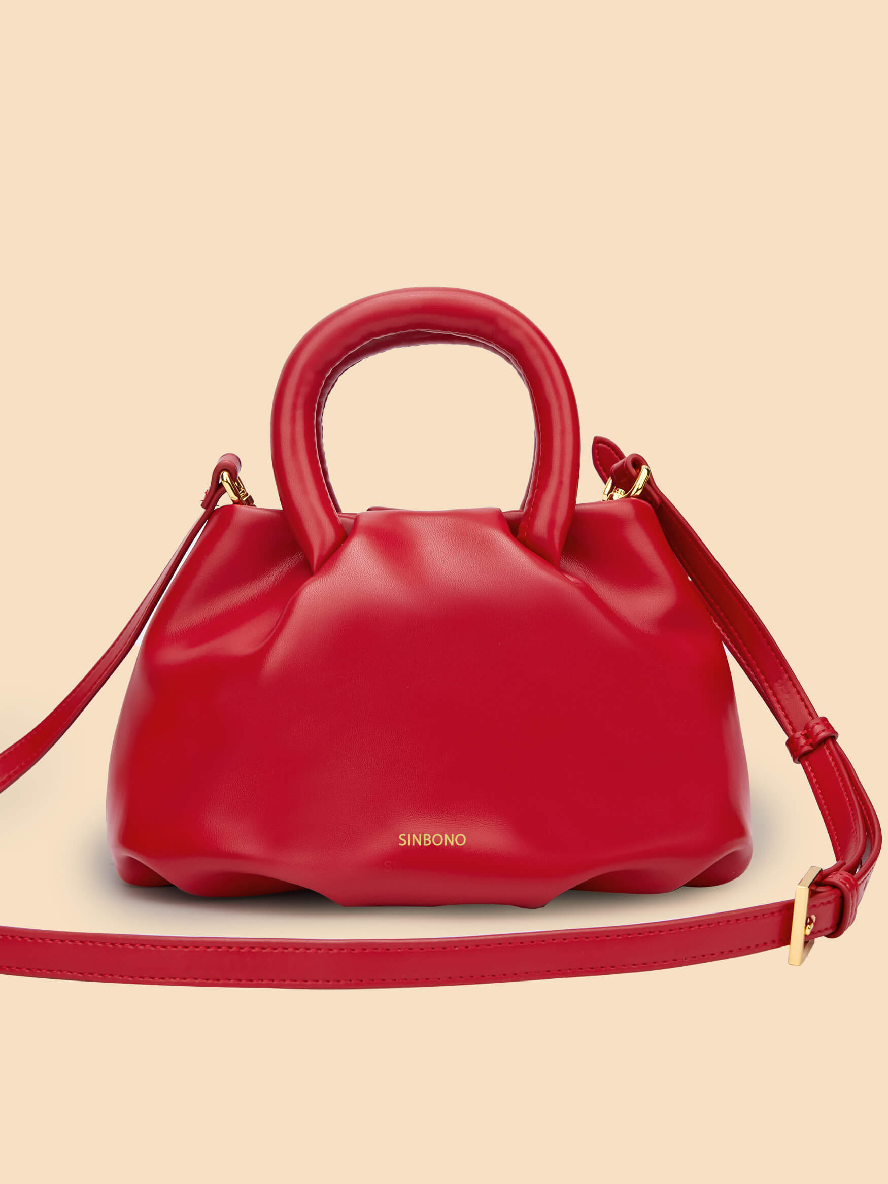 SINBONO Gal Red Leather Handbags -Vegan Leather Women Bag