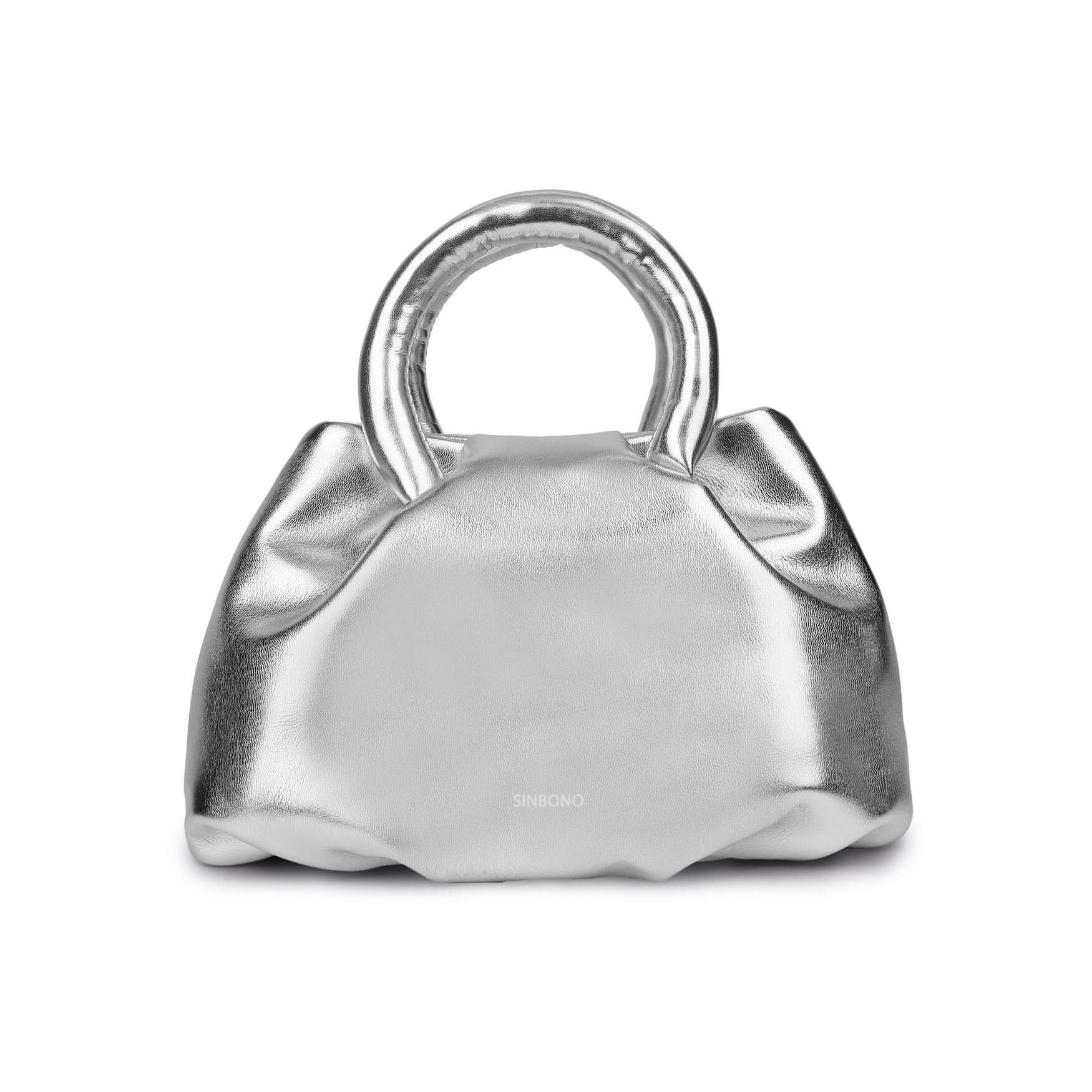 SINBONO Gal Silver Leather Handbags -Vegan Leather Women Bag