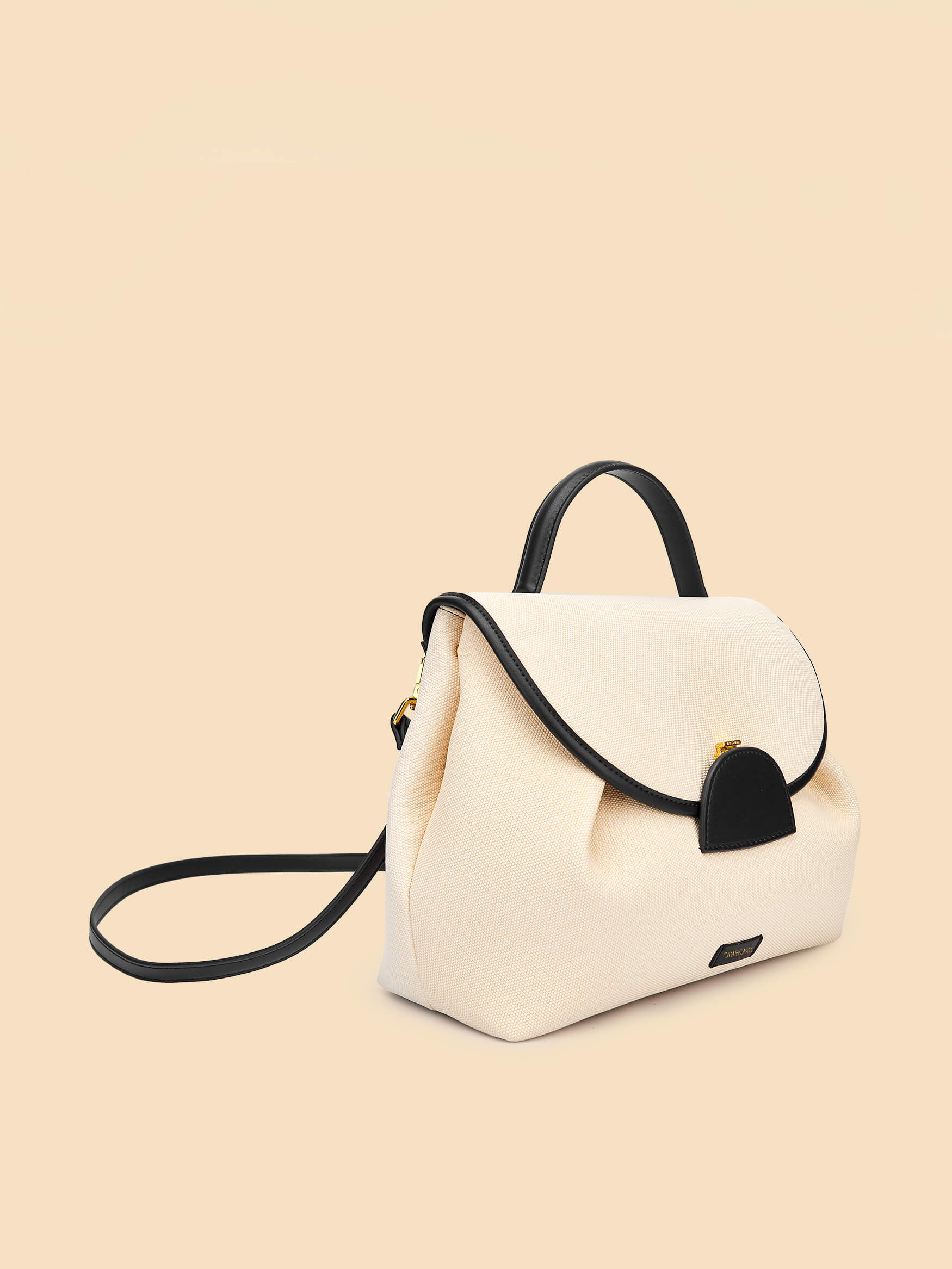 SINBONO Ivory&Black Crossbody Bag- High-quality Soft Vegan Leather Bag