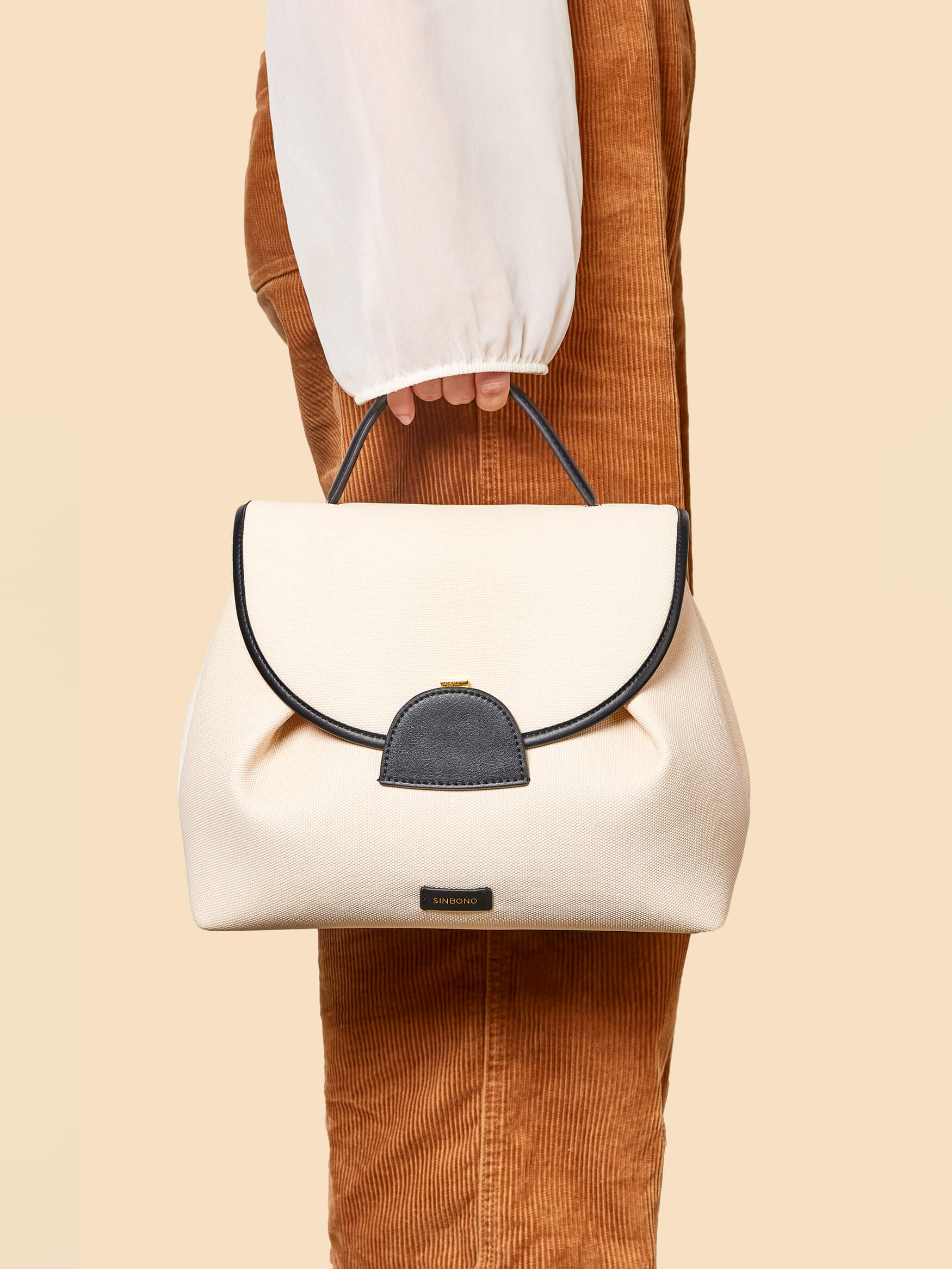 SINBONO Ivory&Black Crossbody Bag- High-quality Soft Vegan Leather Bag