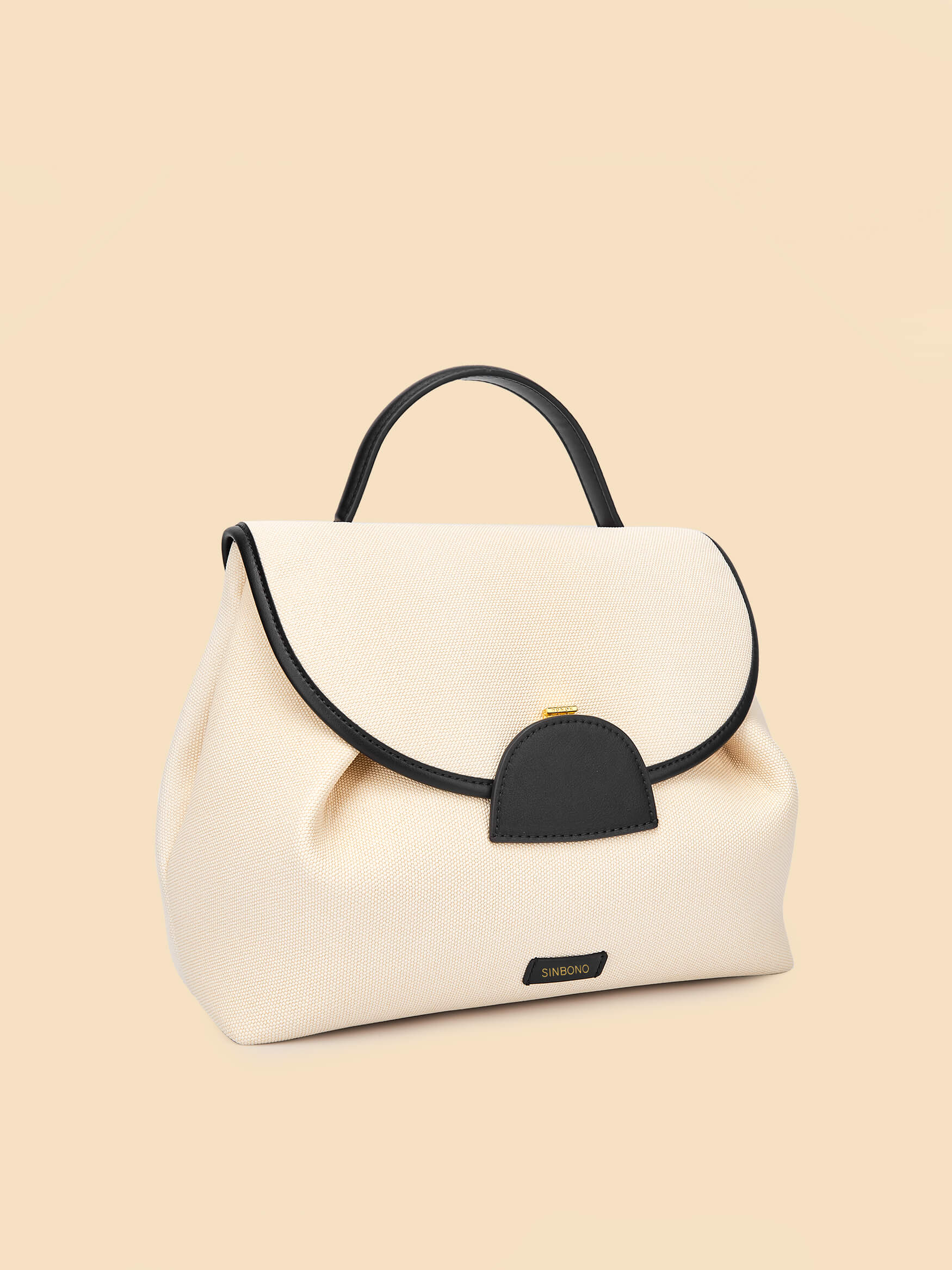 SINBONO Ivory&Black Crossbody Bag- High-quality Soft Vegan Leather Bag