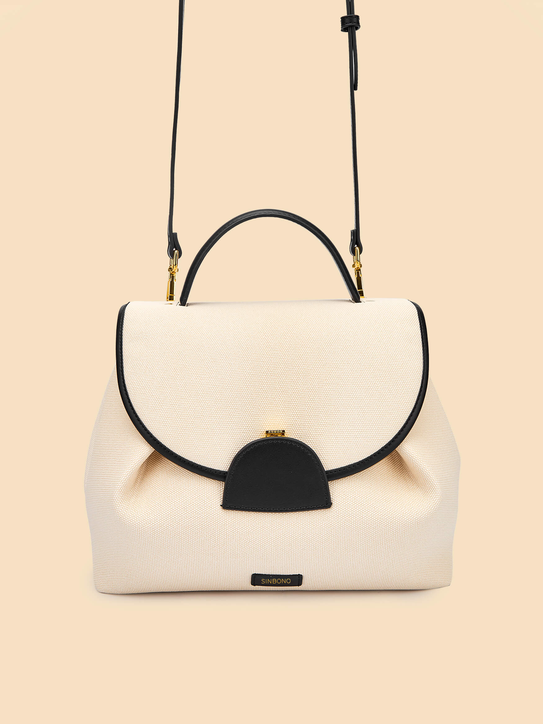 SINBONO Ivory&Black Crossbody Bag- High-quality Soft Vegan Leather Bag