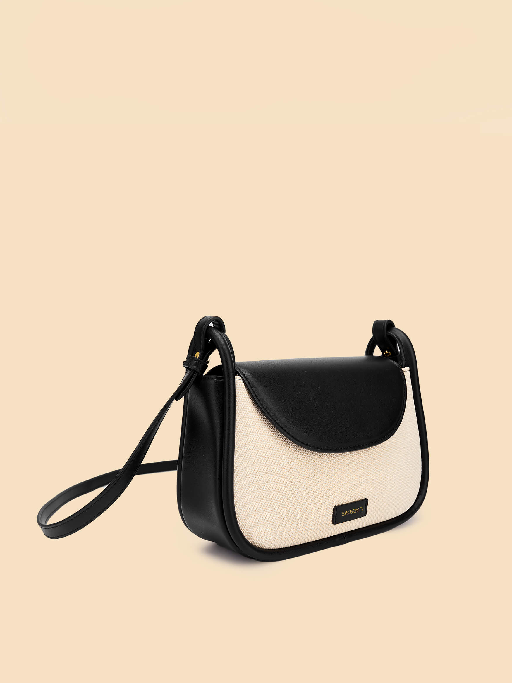 SINBONO Ivory&Black Crossbody Bag- High-quality Soft Vegan Leather Bag