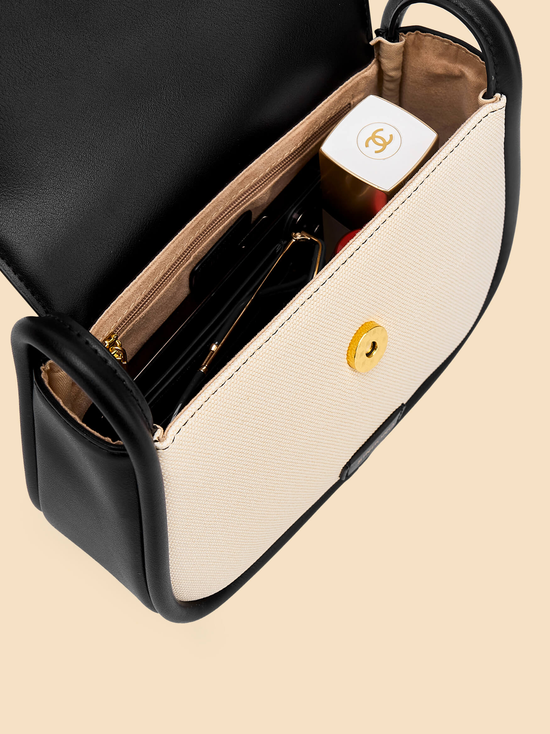 SINBONO Ivory&Black Crossbody Bag- High-quality Soft Vegan Leather Bag