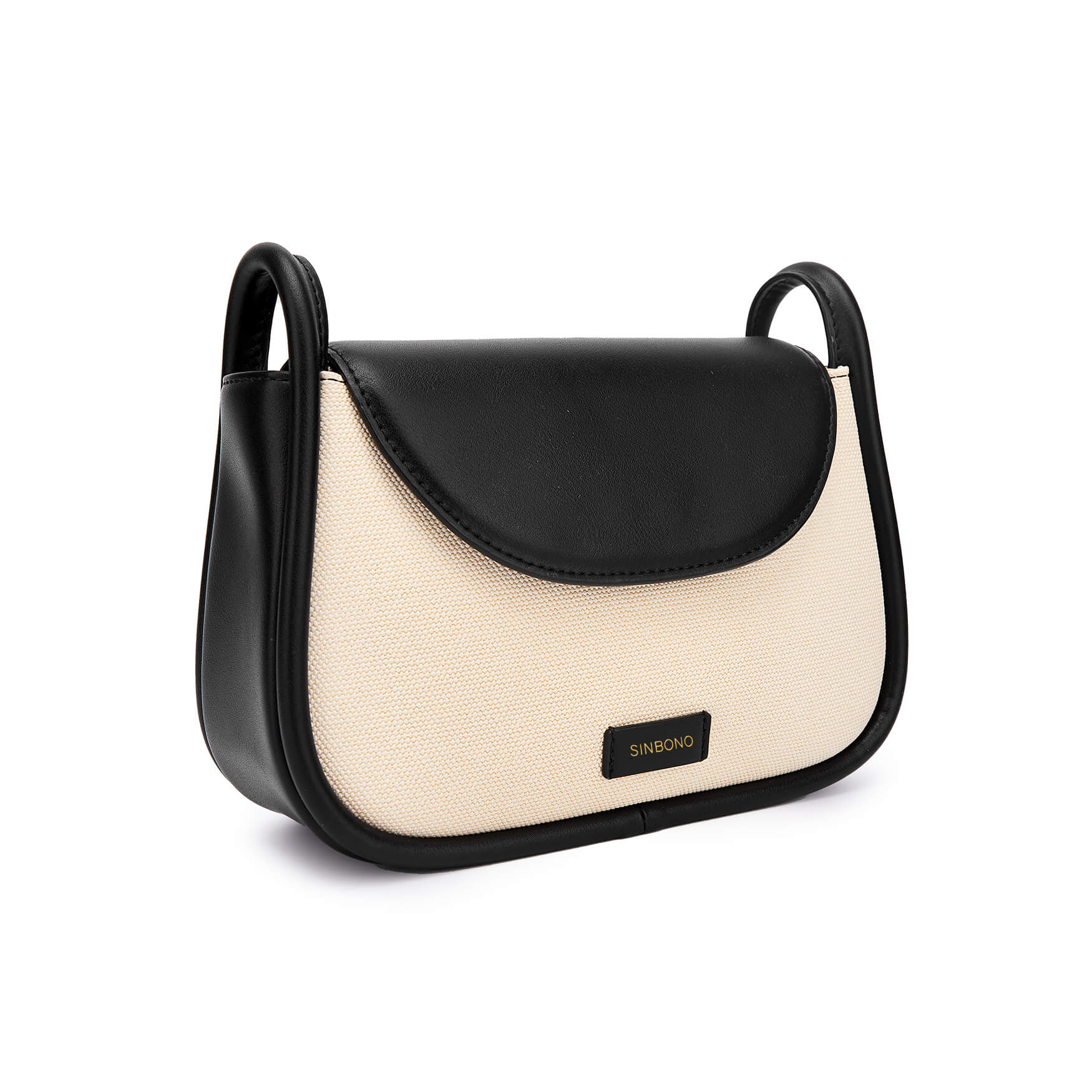 SINBONO Ivory&Black Crossbody Bag- High-quality Soft Vegan Leather Bag