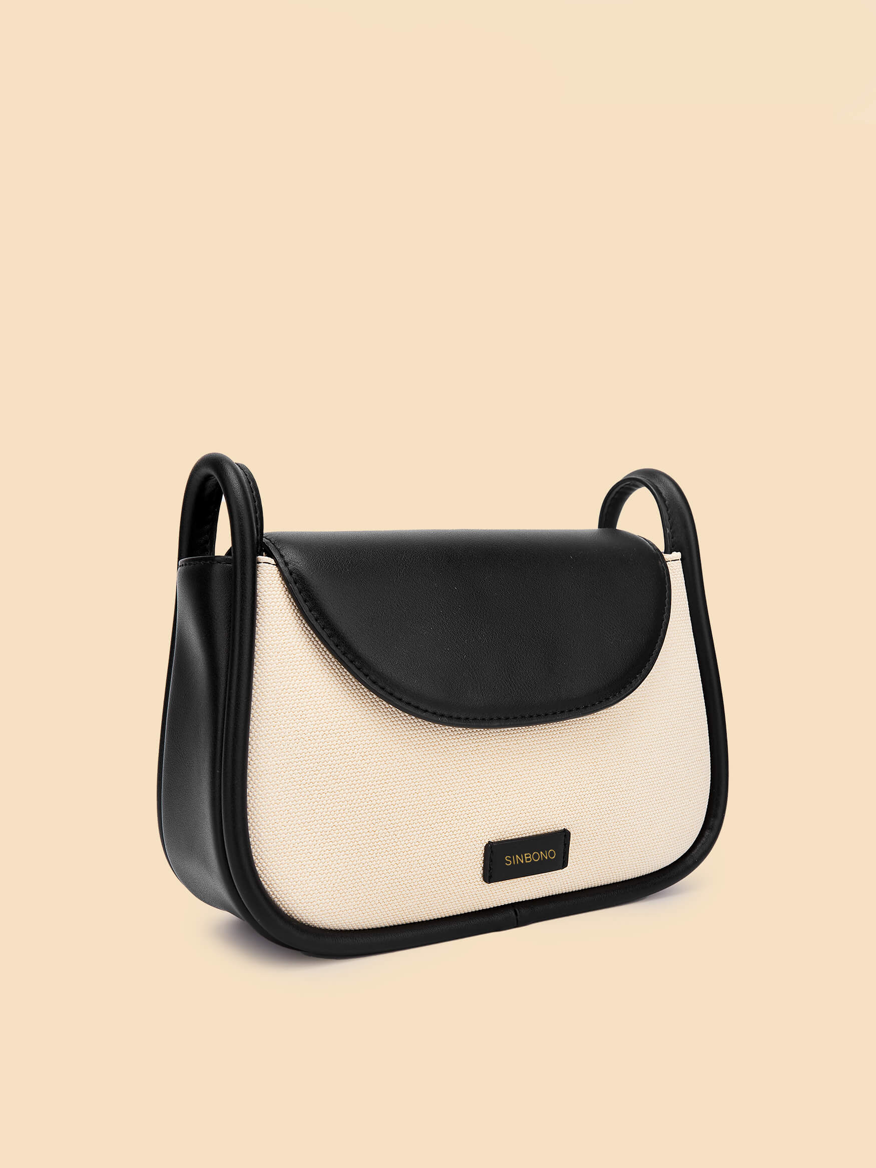 SINBONO Ivory&Black Crossbody Bag- High-quality Soft Vegan Leather Bag