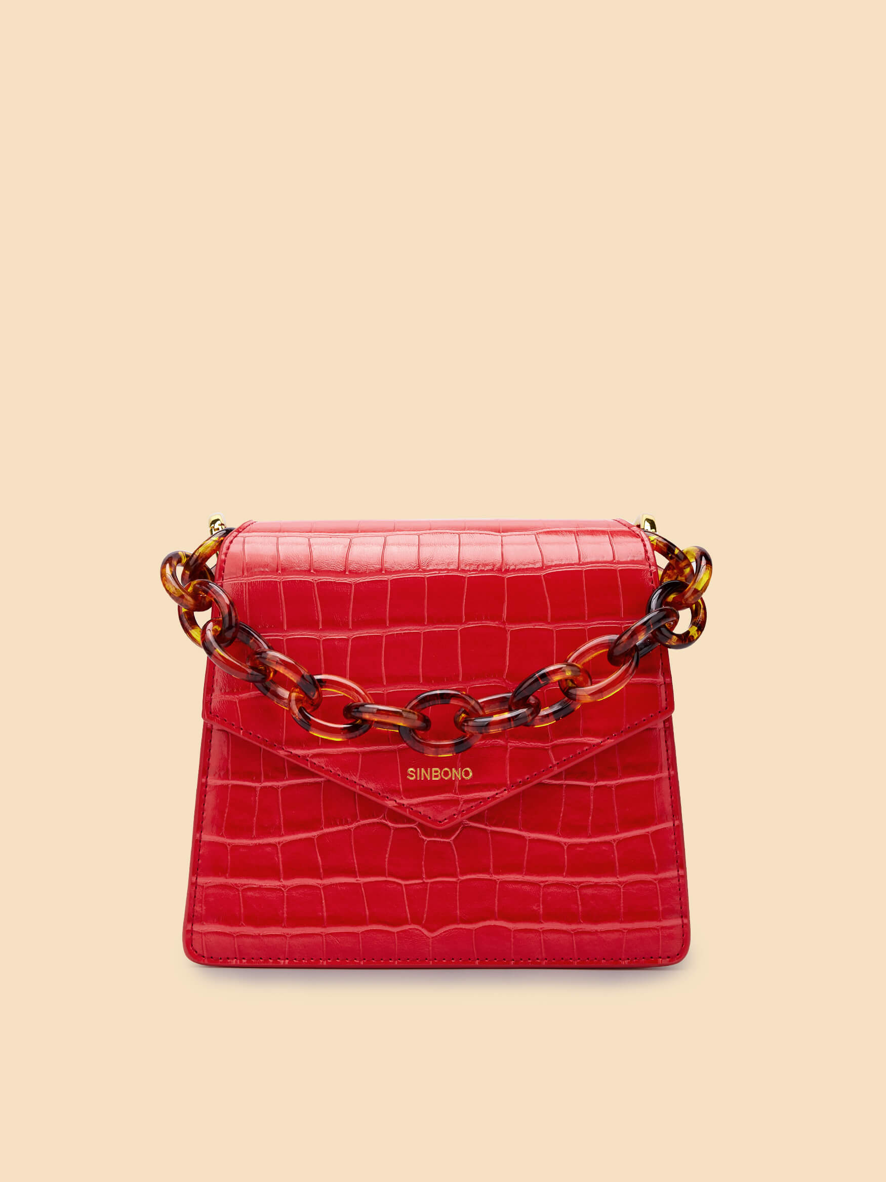 SINBONO Mia Acrylic Chain Top Handle Bag Red