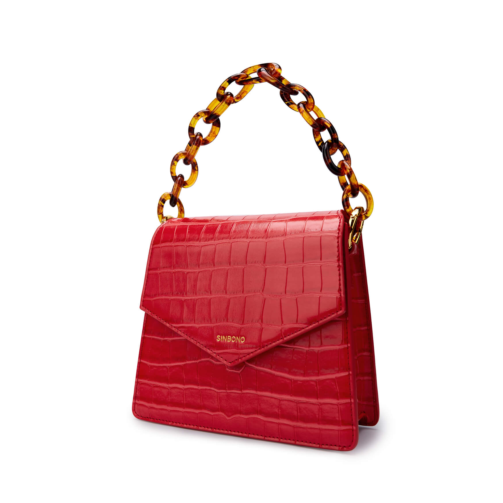 SINBONO Mia Acrylic Chain Top Handle Bag Red