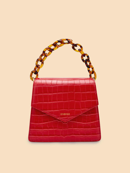 SINBONO Mia Acrylic Chain Top Handle Bag Red