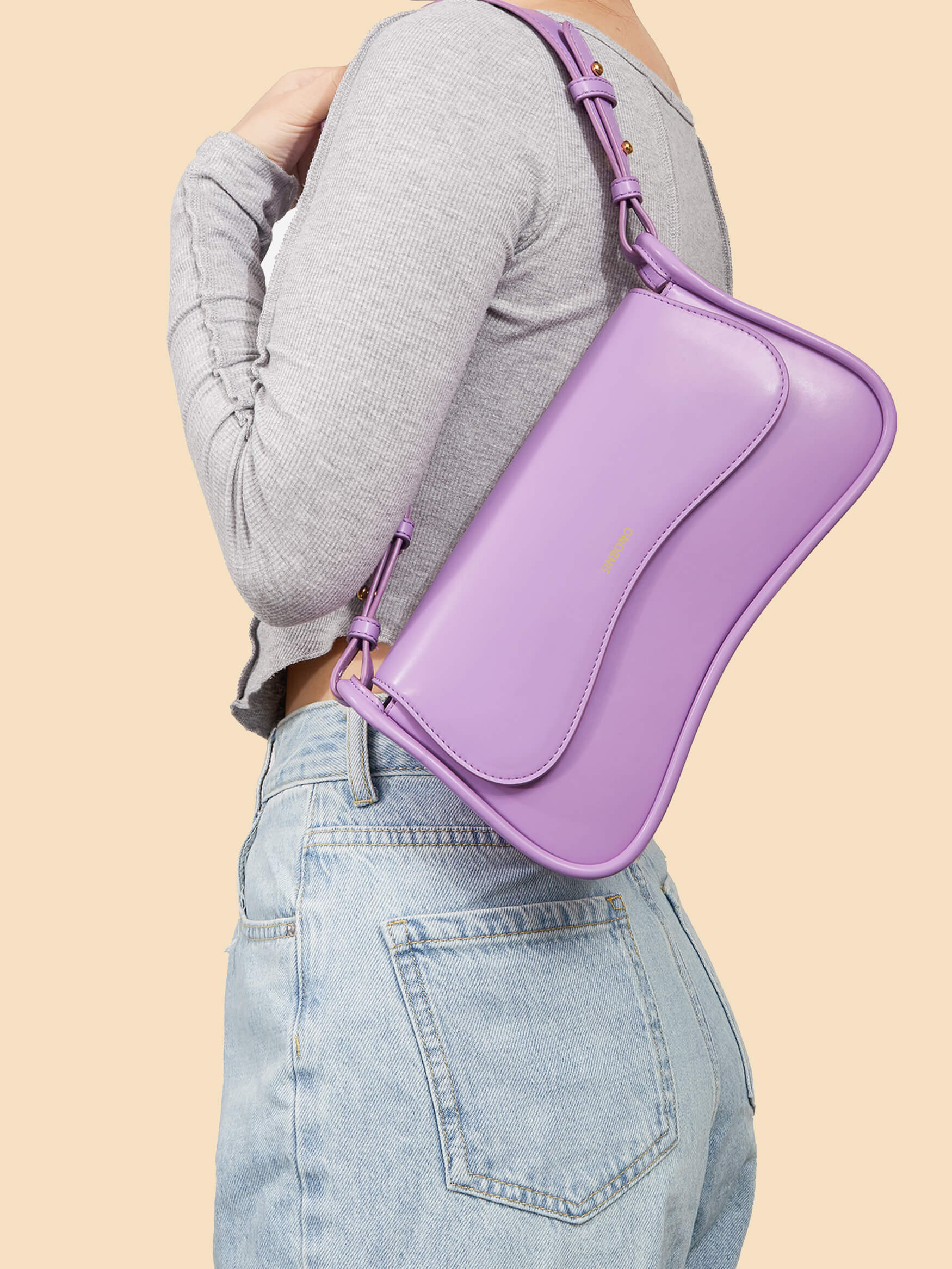 Purple leather shoulder bag best sale