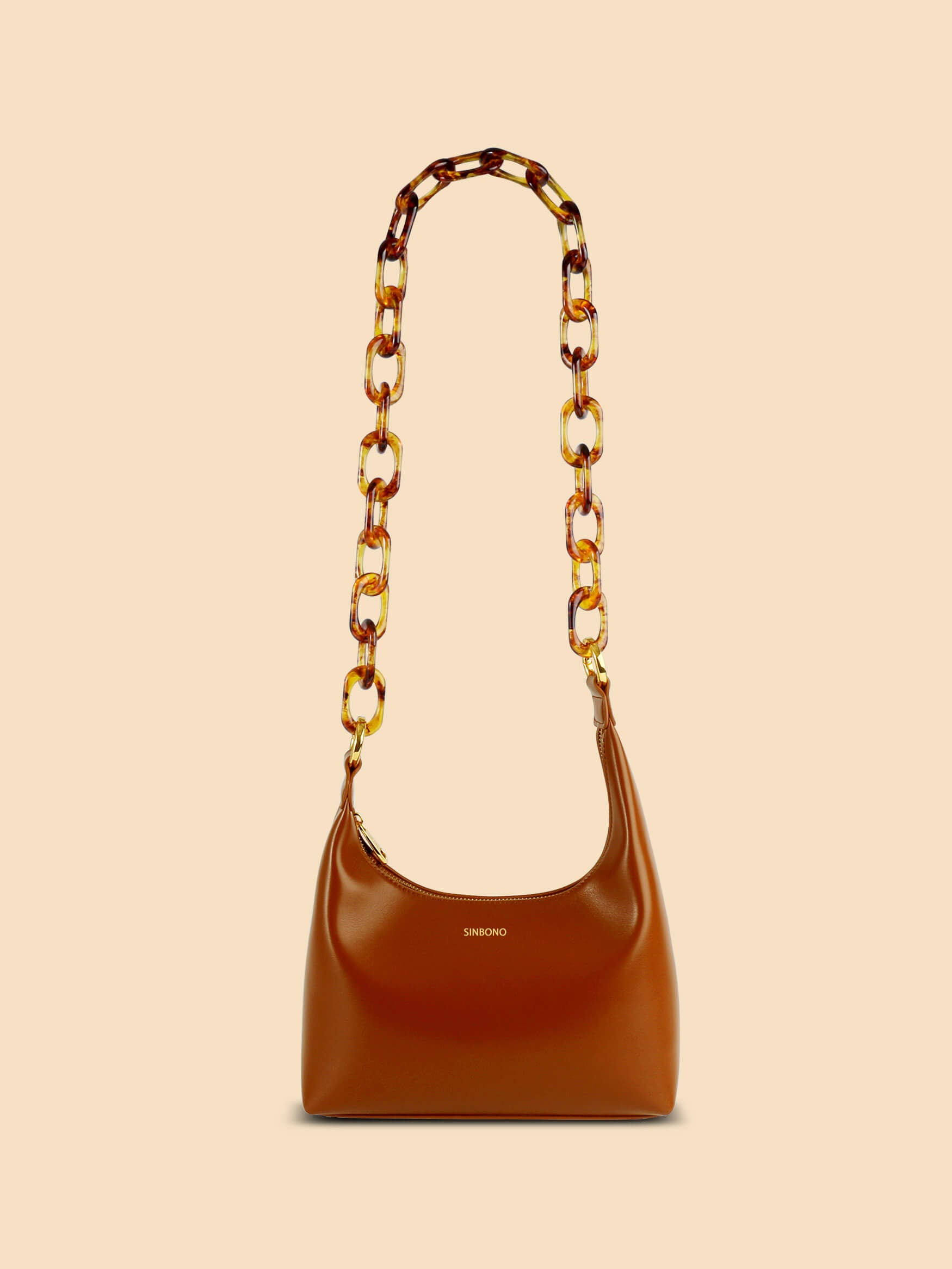 SINBONO Acrylic Chain Strap Vegan Handbags Amber Brown