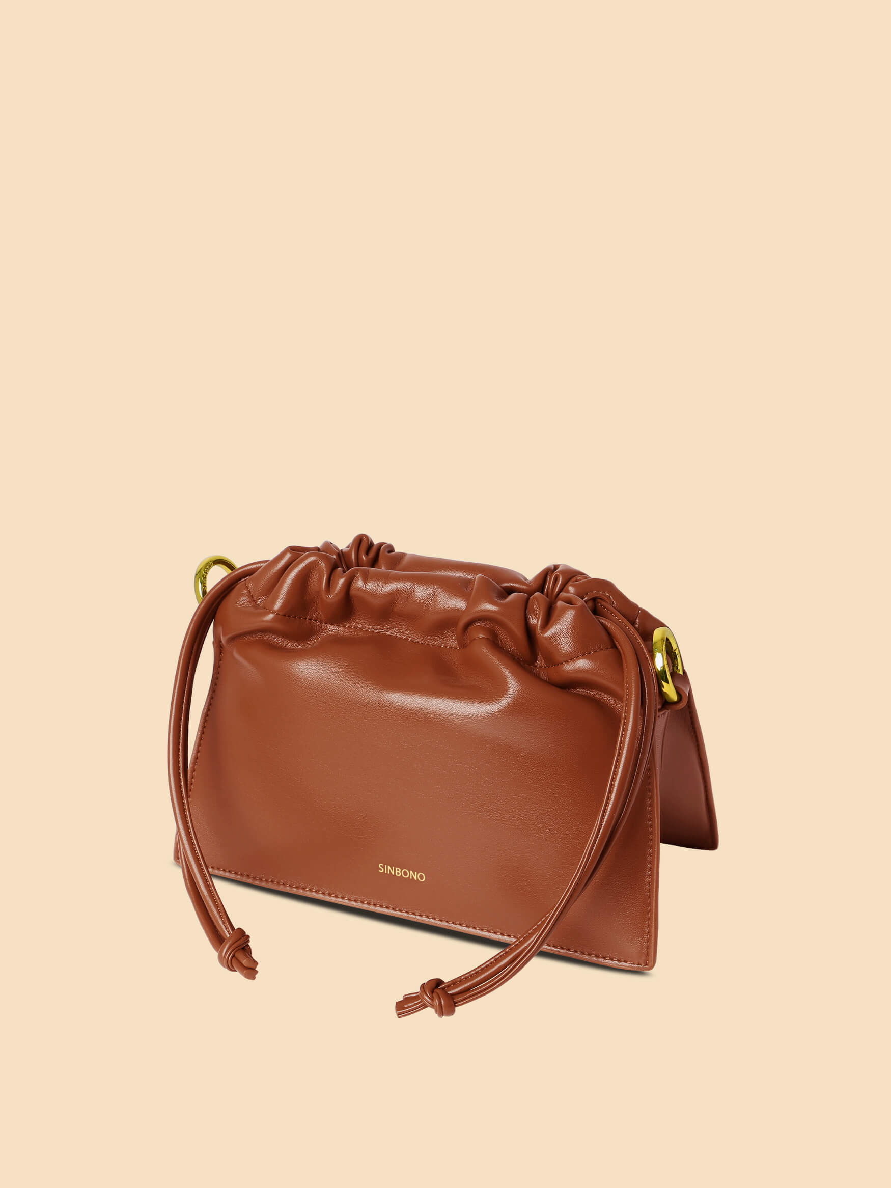 SINBONO Drawstring Vegan Handbag Brown