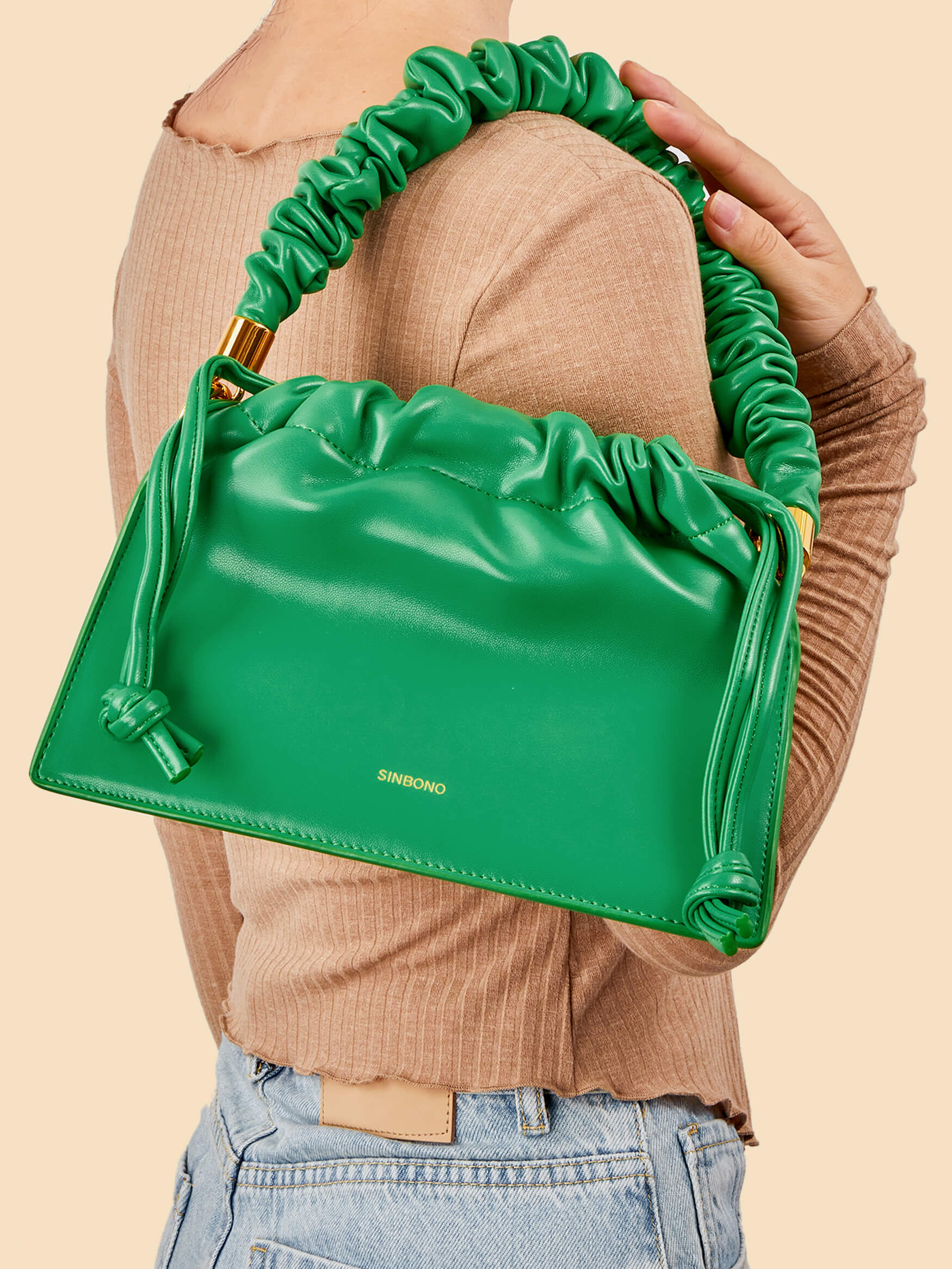 SINBONO Drawstring Vegan Handbag Grass Green