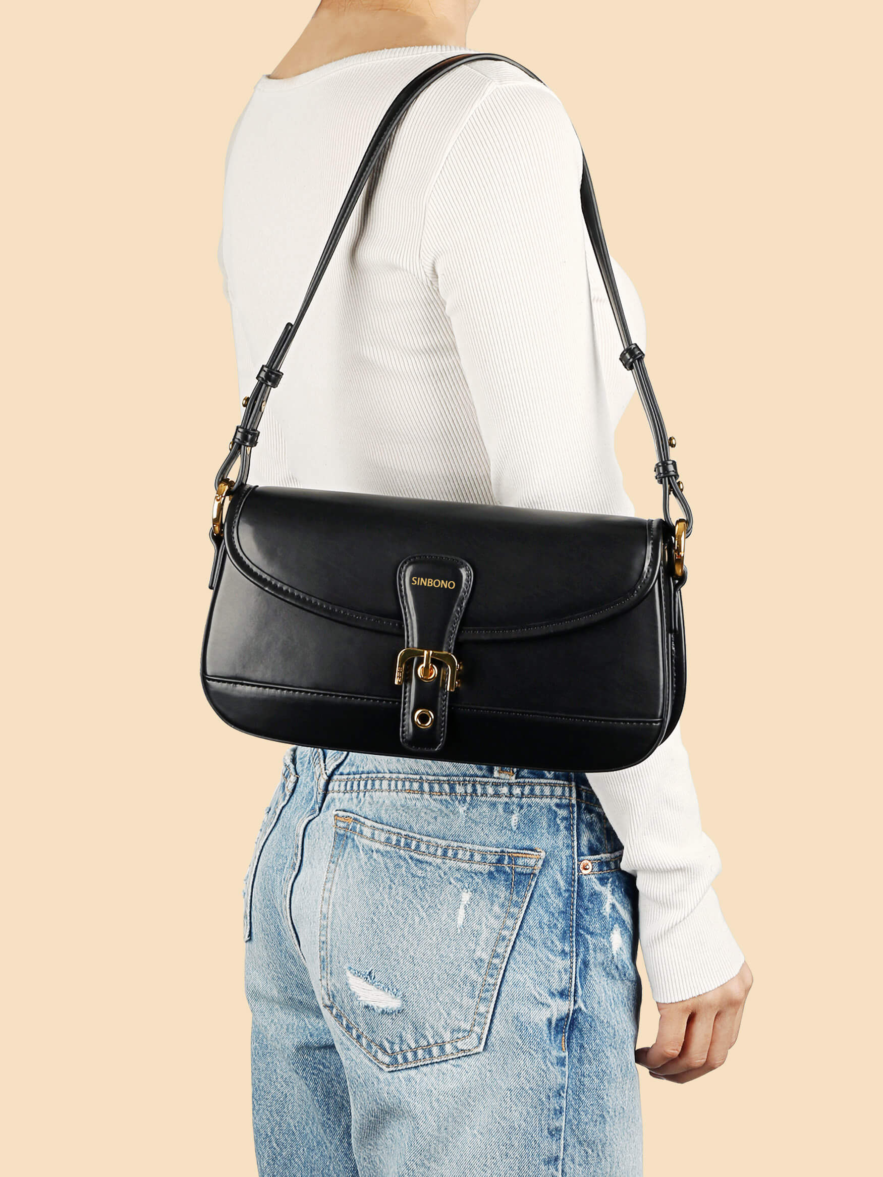 SINBONO Fiona Shoulder Bag Black Vegan Leather