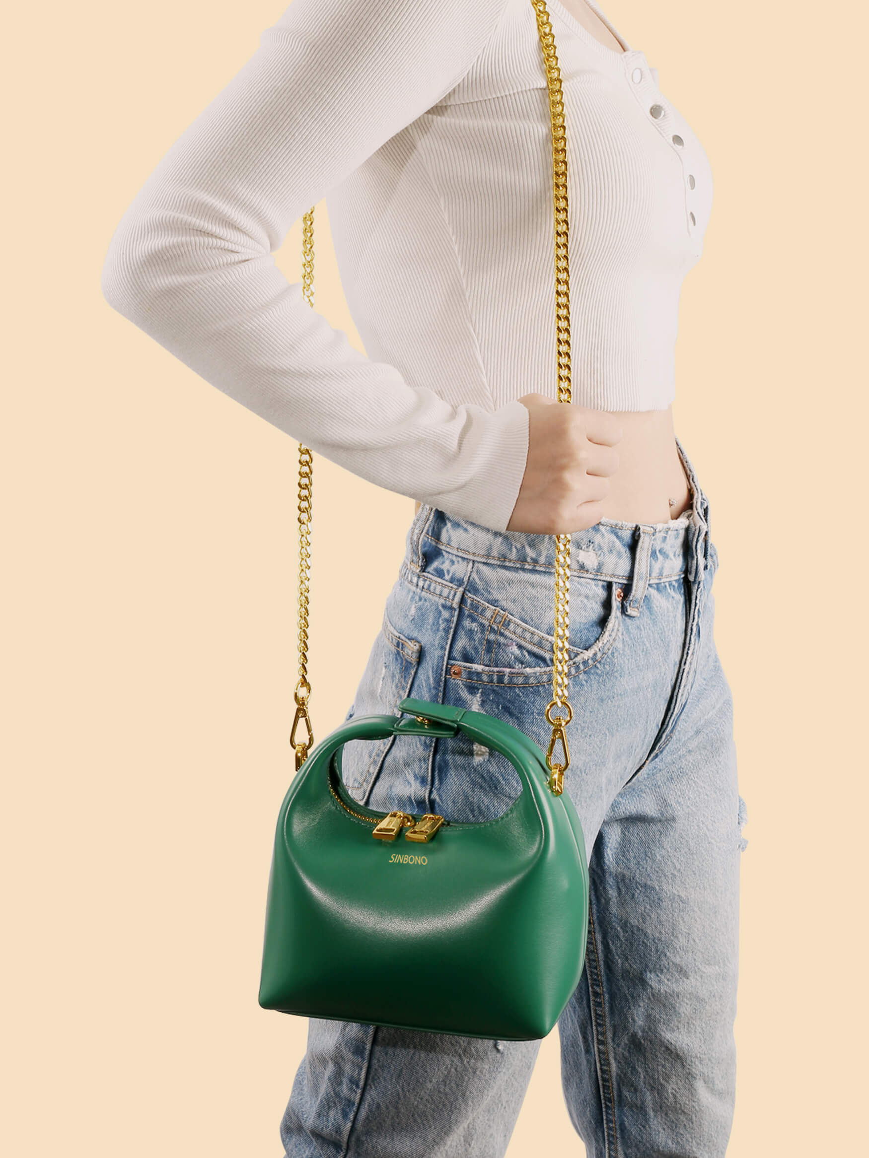 SINBONO Vienna Green Leather Handbags -Vegan Leather Women Bag
