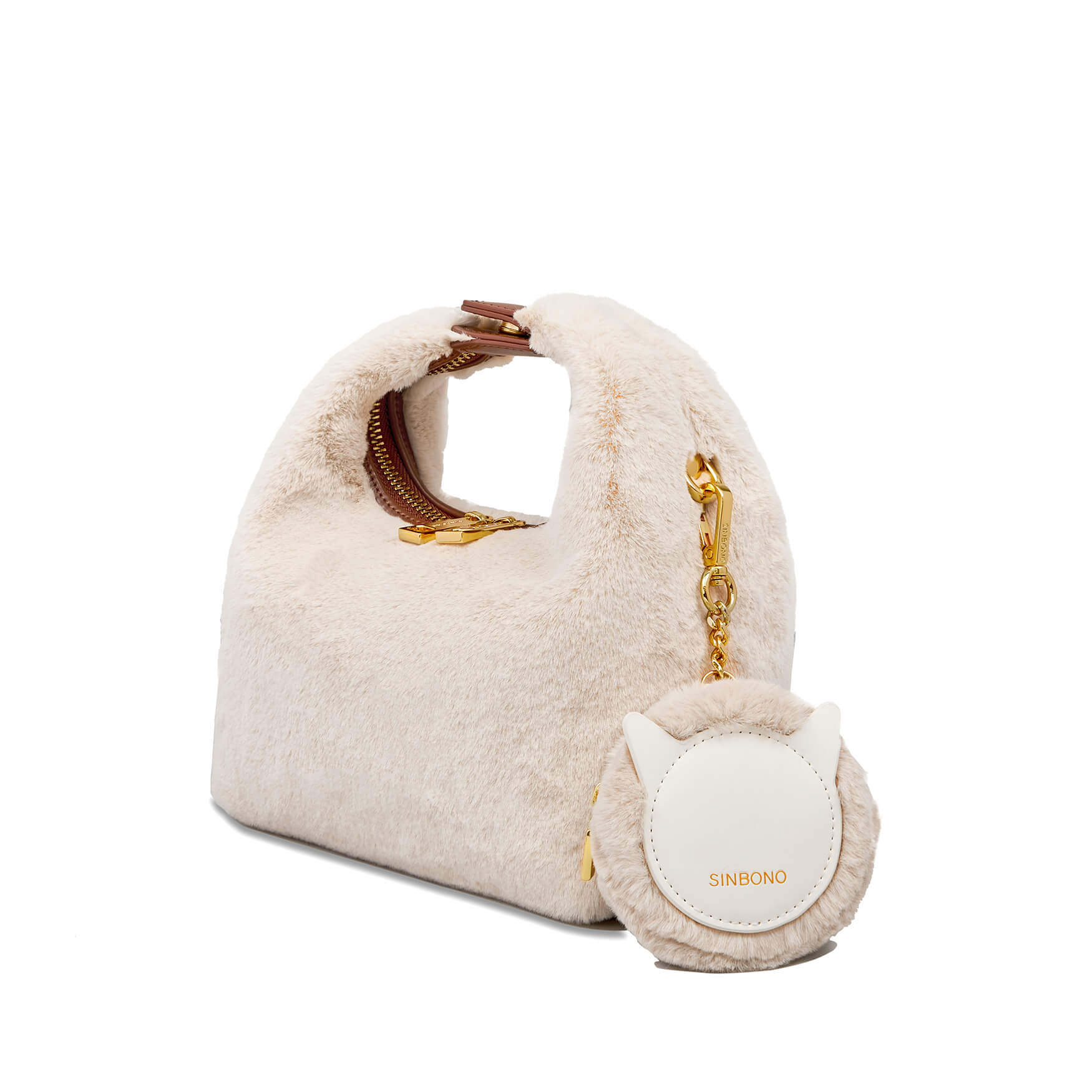 SINBONO Faux Rabbit Fur Earphone Case Light Beige