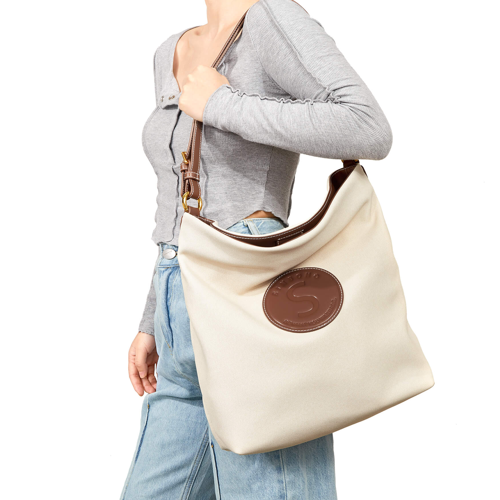 Lulu Hobo Tote Bag - Ivory&Brown