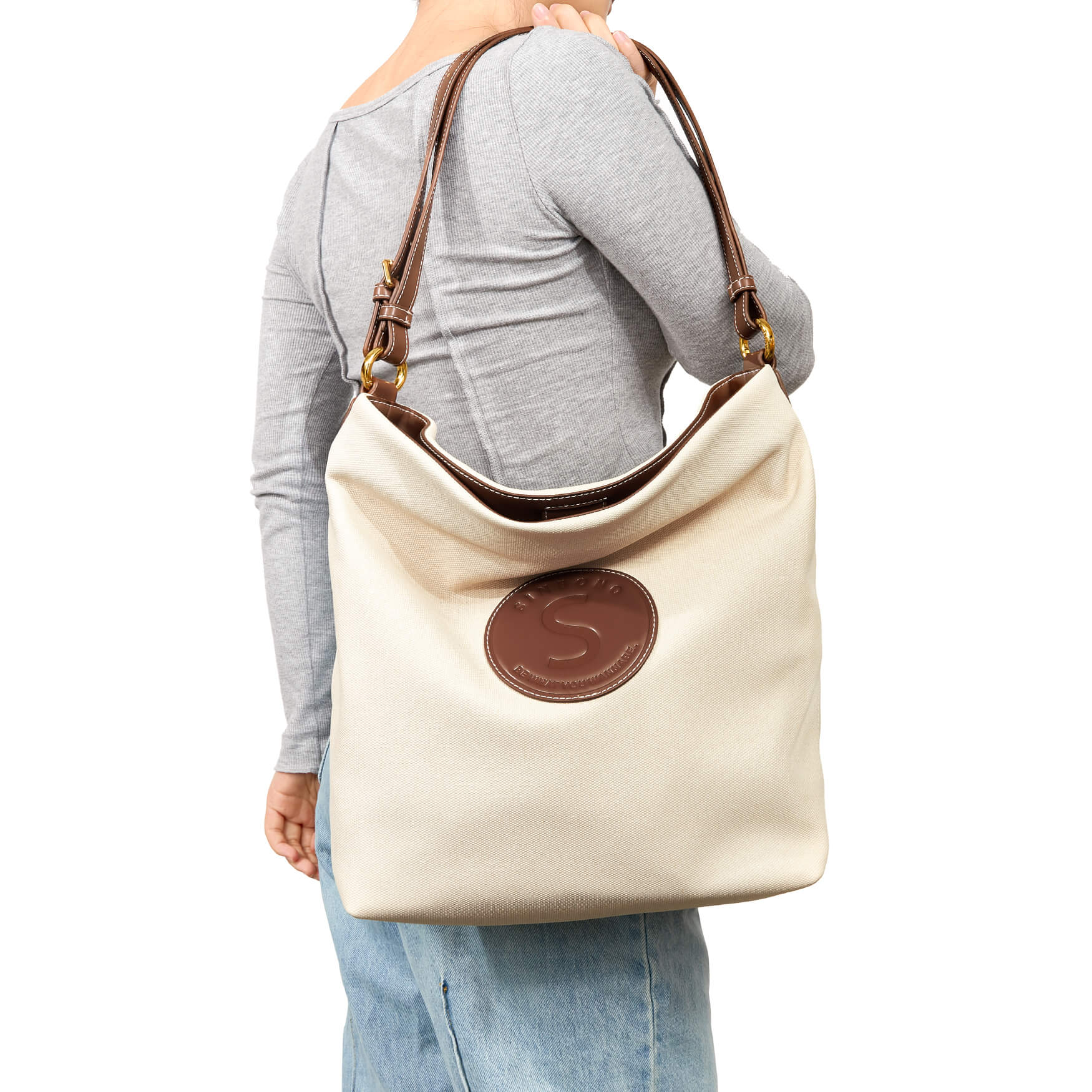 Lulu Hobo Tote Bag - Ivory&Brown