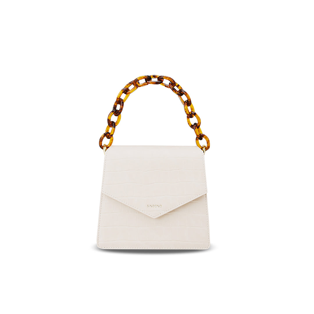 SINBONO Mia Acrylic Chain Top Handle Bag Ivory