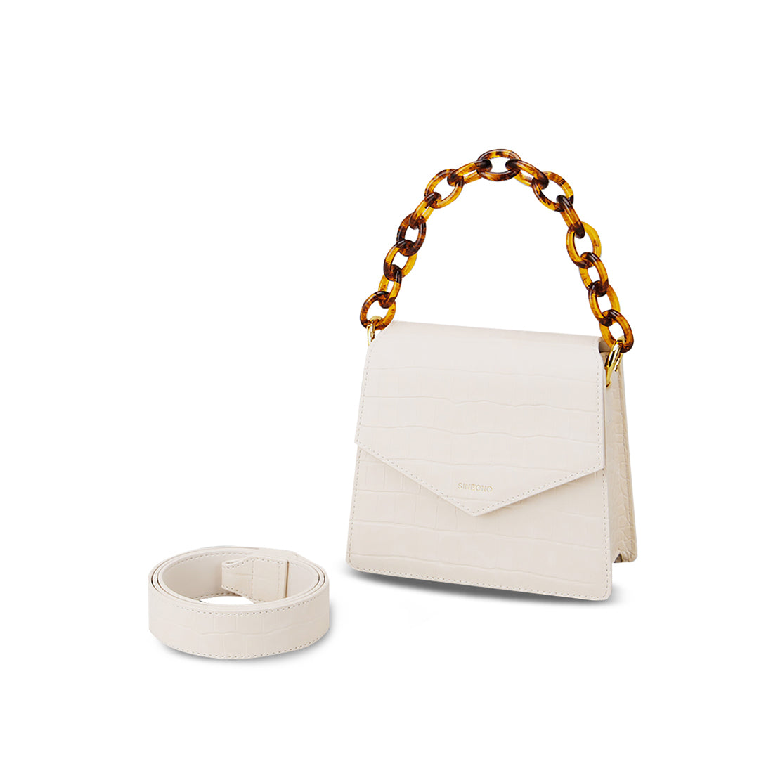 SINBONO Mia Acrylic Chain Top Handle Bag Ivory